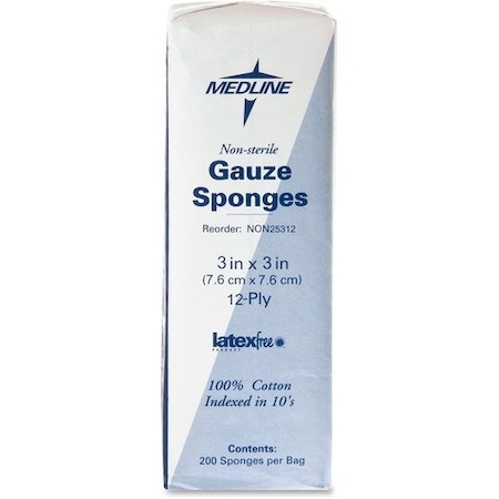 Medline GAUZE, 12PLY, 3inX3in, 200PK MIINON25312